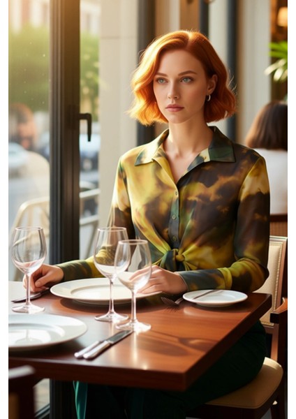 Kadın Şifon Dokuma Soyut Desenli Uzun Kollu Oversize Gömlek Her Anınıza Özgün Bir Hava Katıyor