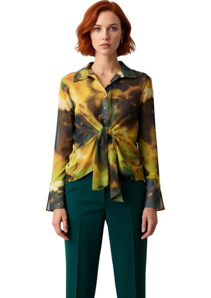 Kadın Şifon Dokuma Soyut Desenli Uzun Kollu Oversize Gömlek Her Anınıza Özgün Bir Hava Katıyor fiyatları