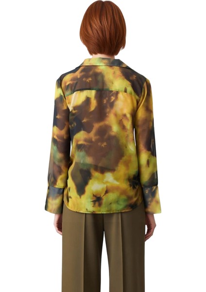 Kadın Şifon Dokuma Soyut Desenli Uzun Kollu Oversize Gömlek Her Anınıza Özgün Bir Hava Katıyor modelleri