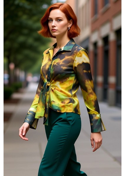 Kadın Şifon Dokuma Soyut Desenli Uzun Kollu Oversize Gömlek Her Anınıza Özgün Bir Hava Katıyor indirimleri