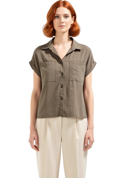 Kadın Günlük Şıklığın Anahtarı Kısa Kollu Dokuma Gömlek Rahat ve Şık Tasarım Yaz Mevsimi Spor fırsatları