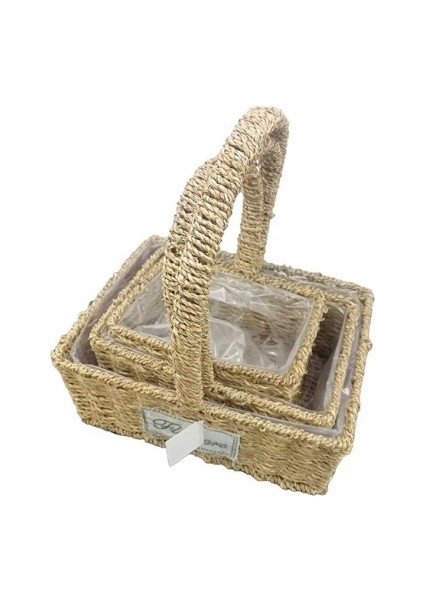 Kare Doğal Hasır Sepet Seti - 3'lü