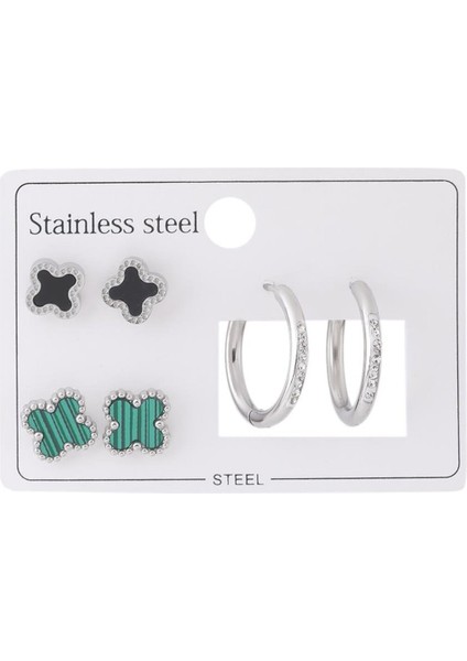 Çelik Set Küpe Silver