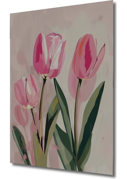 Pembe Lale Baharı Yağlı Boya Görünümlü Ahşap Dekoratif Tablo Dikdörtgen Tablo modelleri
