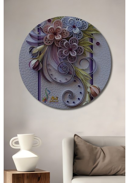 Dekoratif Ahşap Tablo Kağıt Rölyef Çiçekler Bahar Esintisi El Yapımı Tasarım Yuvarlak Tablo