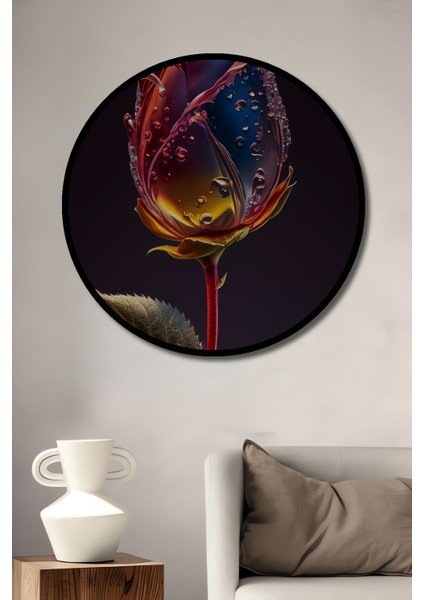 Büyüleyici Kristal Gül Yağlı Boya Görünümlü Modern Sanat Ahşap Dekoratif Tablo Yuvarlak Tablo fiyatları