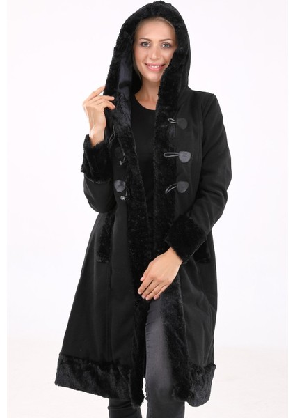 Tasarım Kaşe Kaşmir Kürk Detaylı Kaban