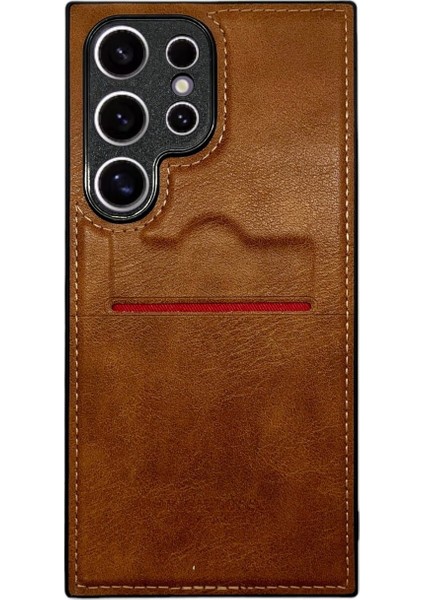 Samsung S23 Ultra Uyumlu Suni Deri Kartlıklı Kılıf