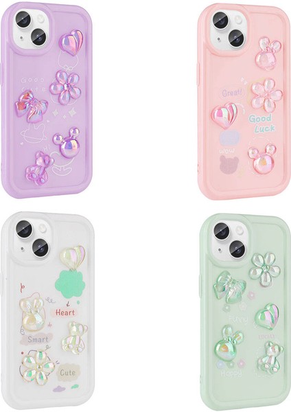 Apple iPhone 13 Kılıf Kabartma Figürlü Parlak Spıa Toys Silikon Kapak-Pembe fiyatları