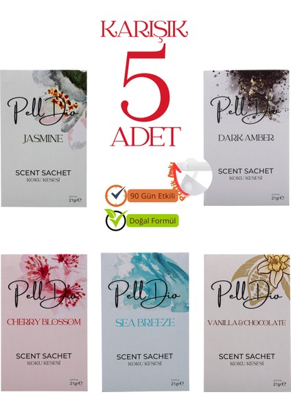 5'li Karışık Dolap Ayakkabılık ve Çekmece Parfümlü Kese Kokusu Oda Koku Kesesi