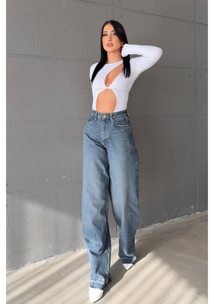 Geniş Paça Yüksek Bel Kadın Skater Jean Pantolon - Mavi Mavi - 27 modelleri