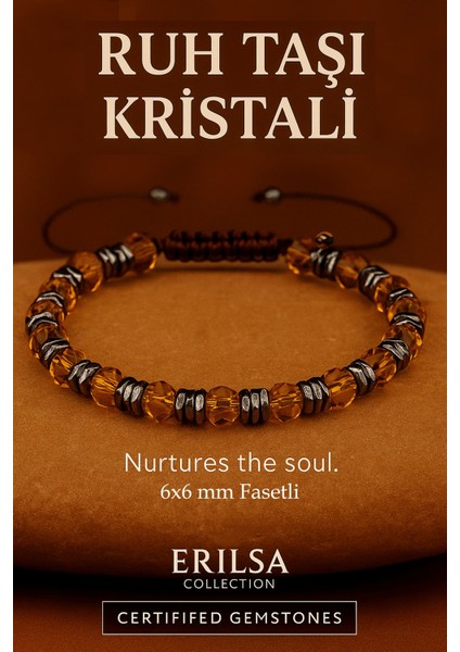 Sertifikalı Ruh Taşı Kristali Bileklik 6x6 mm Fasetli – Ruhsal Şifa Canlanma Taşı Tangerina Quartz