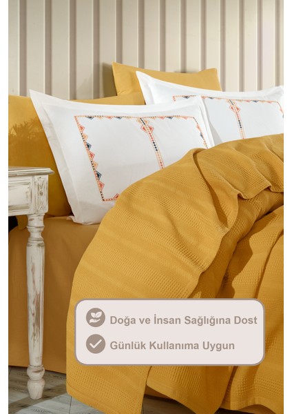 Melany Pike Çift Kişilik %100 Pamuk (200X220 Cm) Sarı modelleri