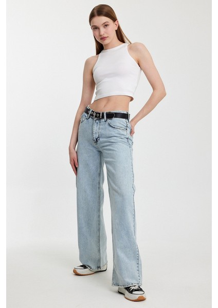 Geniş Paça Düşük Bel Kadın Jean Pantolon - Denim Denim - 26 fiyatları