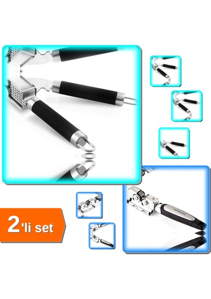 Lüx Çelik Sarımsak Ezici + Bıçak Bileyici - 2li Set ABC123