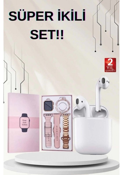 3 Kordonlu Dokunmatik Ekran Akıllı Saat ve 2.nesil Kablosuz Bluetooth Kulaklık Anc/enc