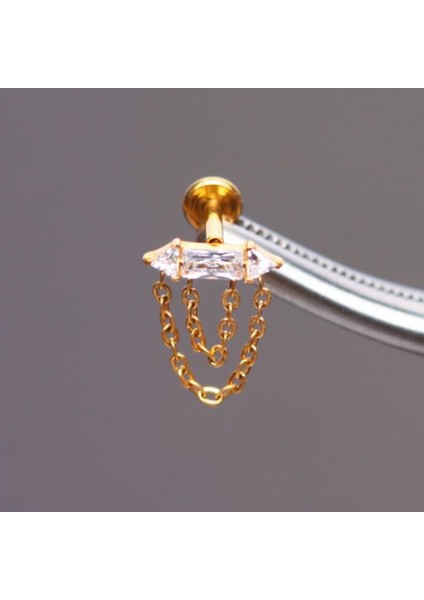 Yüksek Kalite G23 Titanium Üçgen Dikdörtgen Zincir Zirkon Altın Titanyum 6x1.2mm Labret Piercing