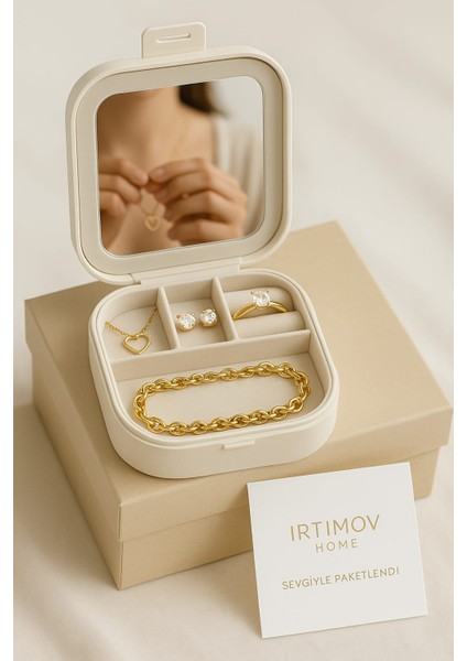 Makyaj Aynalı Takı ve Aksesuar Kutusu | Taşınabilir Organizer Kutu