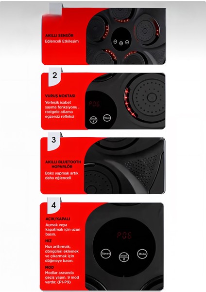 Akıllı Boks Egzersiz Aleti – Bluetooth Destekli, Müzikli Boks Tahtası (Led)