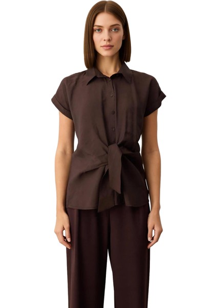 Kadın Düz Dokuma Modal Bluz Ön Düğüm Detaylı Günlük Yeniden Tanımlıyor Fonksiyonel Estetik