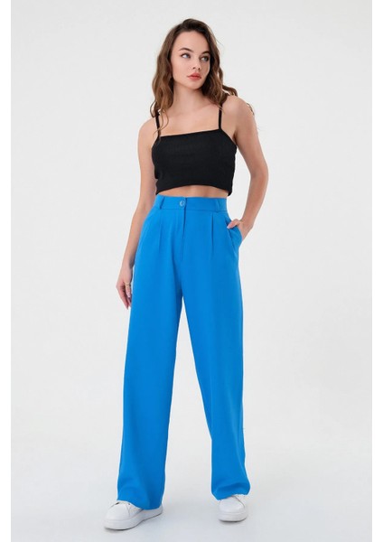 Kadın Zr Model Mavi Yüksek Bel Palazzo Pantolon - 10759