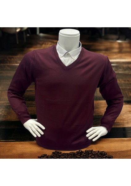 Erkek Regular Fit Düz V Yaka Yünlü Triko Kazak fiyatları