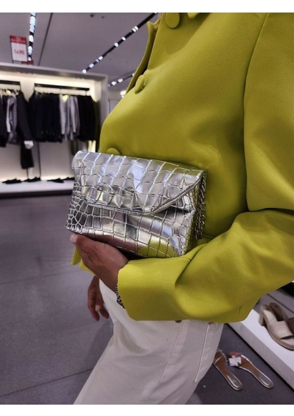 Gümüş Uzun Askılı Krok Clucth Jake Kadın El ve Omuz Çantası modelleri