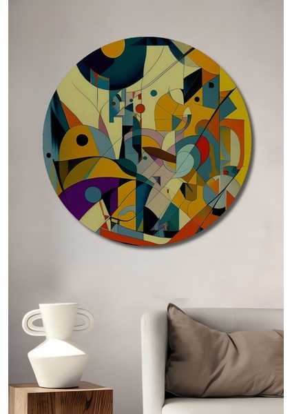 Modern Sanat Yağlı Boya Görünümlü Ahşap Dekoratif Tablo Yuvarlak Tablo