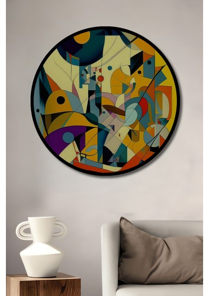 Modern Sanat Yağlı Boya Görünümlü Ahşap Dekoratif Tablo Yuvarlak Tablo fiyatları