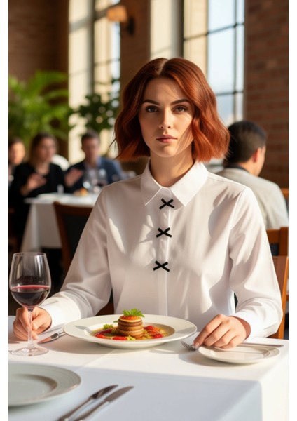 Kadın Büyük Beden Fiyonk Detaylı Uzun Kollu Dokuma Gömlek Günlük ve Şık Kombinler Kaliteli fiyatları