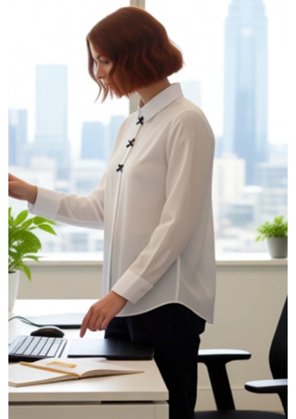 Kadın Büyük Beden Fiyonk Detaylı Uzun Kollu Dokuma Gömlek Günlük ve Şık Kombinler Kaliteli modelleri