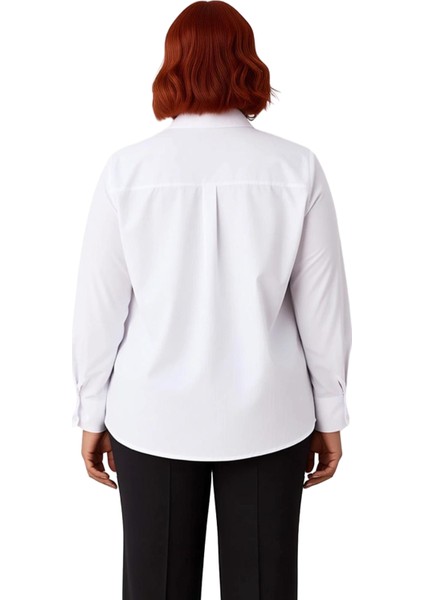 Kadın Büyük Beden Fiyonk Detaylı Uzun Kollu Dokuma Gömlek Günlük ve Şık Kombinler Kaliteli indirimleri