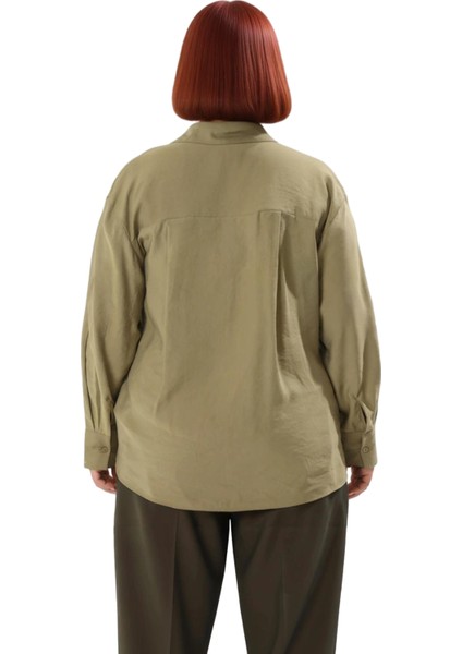 Kadın Haki Modal Gömlek Rahat Kesim Uzun Kollu Fonksiyonel Dayanıklı Kaliteli Konforlu Şık indirimleri