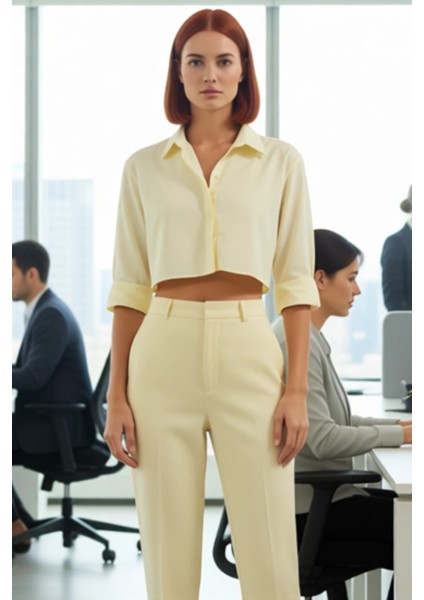 Kadın Crop Gömlek Sırt Dekolteli Keten Görünümlü Fonksiyonel Dayanıklı Kaliteli Konforlu Şık modelleri