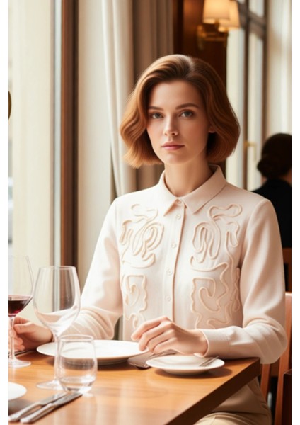 Kadın Aerobin Dokuma Gömlek Göğüs Bölgesinde Fırfır Nakış Detayları ile Şık ve Konforlu Bir Seçenek fiyatları