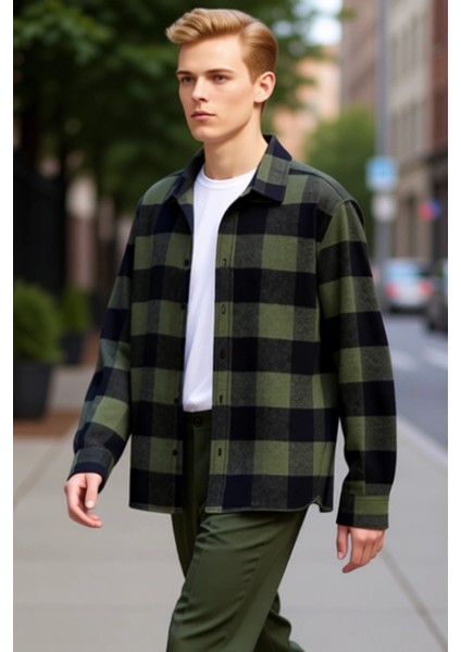 Erkek Haki Ekose Desenli Regular Fit Oduncu Gömleği Fonksiyonel Dayanıklı Kaliteli Estetik