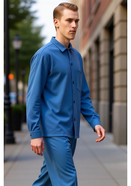 Erkek Dokulu Örme Gömlek Regular Kesim Uzun Kollu Günlük Şıklık ve Sunar Fonksiyonel Rahat