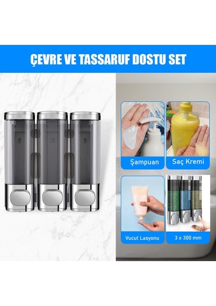 Duvara Monte 3 Bölmeli Sıvı Sabun ve Şampuan Dispanseri – Sızdırmaz, Şık ve Pratik Kullanım fiyatları