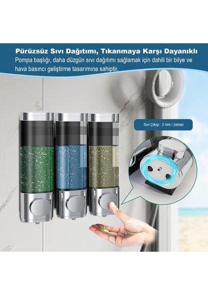 Duvara Monte 3 Bölmeli Sıvı Sabun ve Şampuan Dispanseri – Sızdırmaz, Şık ve Pratik Kullanım modelleri