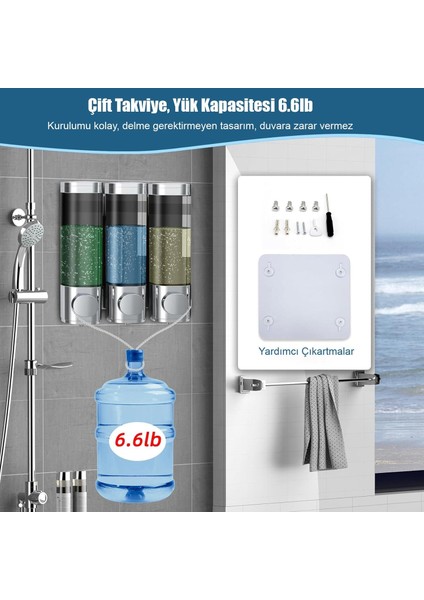 Duvara Monte 3 Bölmeli Sıvı Sabun ve Şampuan Dispanseri – Sızdırmaz, Şık ve Pratik Kullanım indirimleri