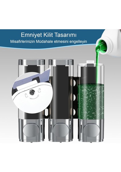 Duvara Monte 3 Bölmeli Sıvı Sabun ve Şampuan Dispanseri – Sızdırmaz, Şık ve Pratik Kullanım