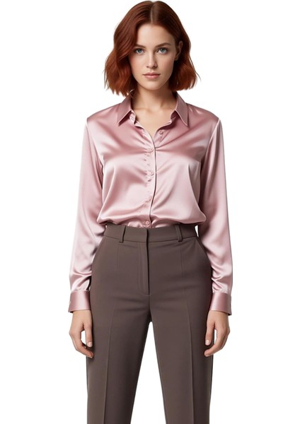 Kadın Için Şık Dokuma Saten Gömlek Regular Kalıp Uzun Kollu Zamansız Tasarım ve Konfor Spor fırsatları