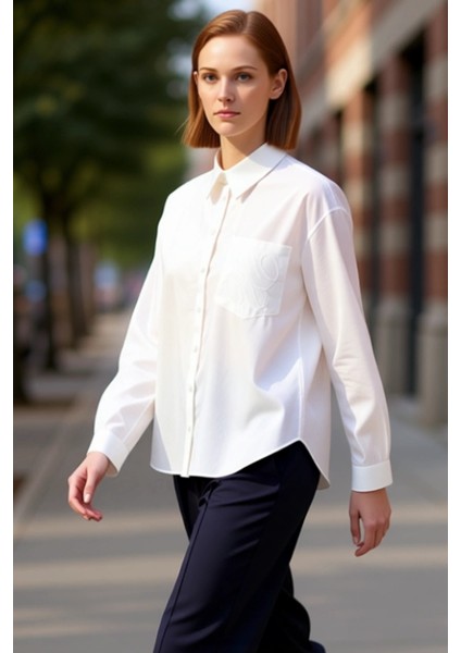 Kadın Dokulu Nakış Detaylı Uzun Kollu Regular Fit Gömlek Modern ve Konforlu Tasarım Günlük