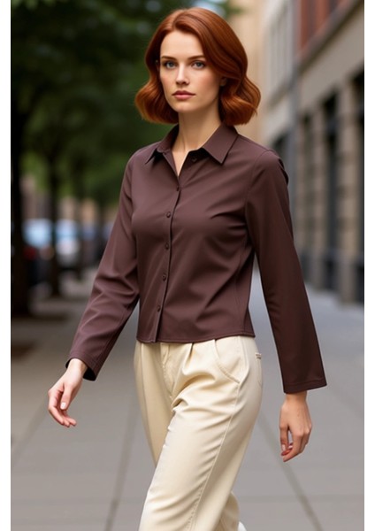 Kadın Şık Modern Kesim Uzun Kol Düz Renk Gömlek Ofis ve Günlük Kombinlere Uygun Fonksiyonel