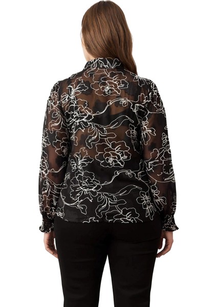 Kadın Transparan Çiçek Desenli Dokuma Gömlek Uzun Kollu Gipeli Manşetli Casual Şıklık Spor modelleri