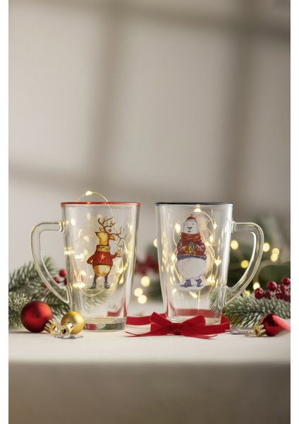 Deer Santa 2'li Kupa Seti Mavi-Kırmızı 400 cc
