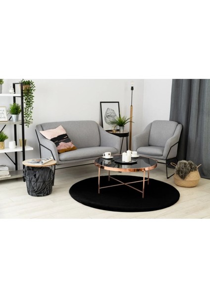 Siyah Cloudy Yuvarlak Post Peluş Halı Kaymaz Taban Yumuşacık Yolluk Modern Halı
