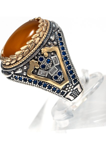 Bal Rengi Kehribar Taşlı 925 Ayar Gümüş Erkek Yüzük – Sıcak ve Zarif Görünüm modelleri