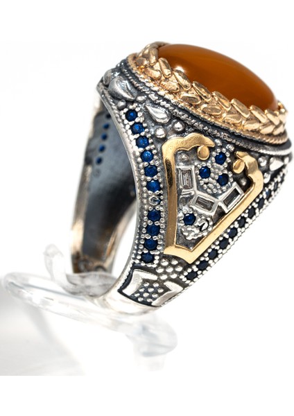 Bal Rengi Kehribar Taşlı 925 Ayar Gümüş Erkek Yüzük – Sıcak ve Zarif Görünüm fırsatları