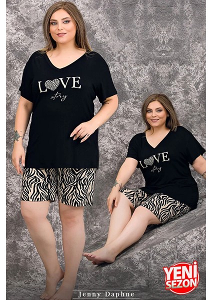 Lady Büyük Beden Zebra Desenli Şortlu Pijama Takımı fiyatları